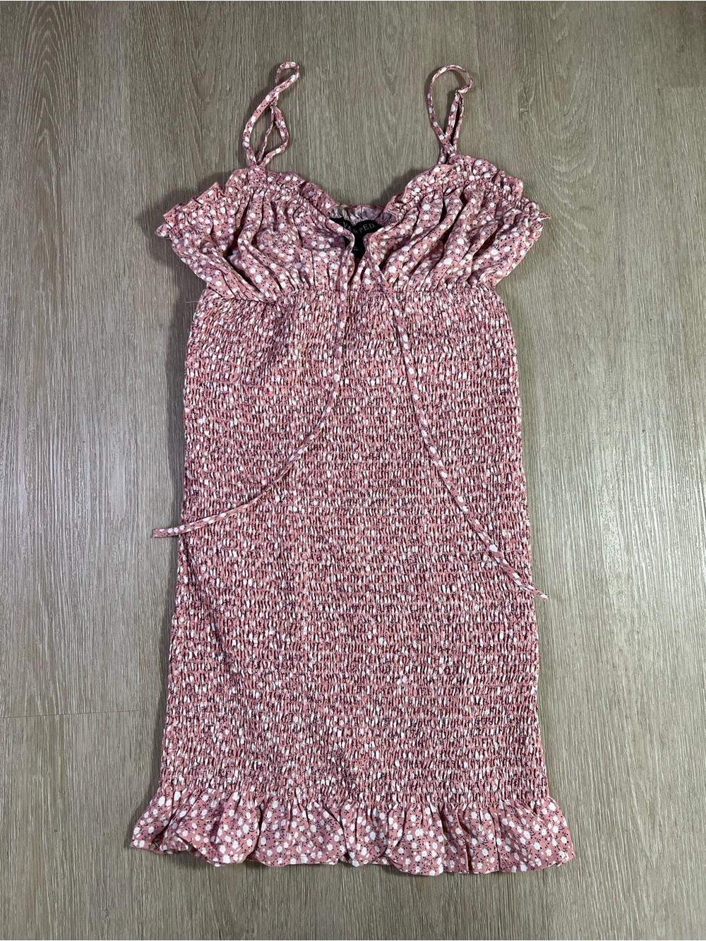 Pink Smocked Floral Spaghetti-Strap Dress Women's Small Summer Beach